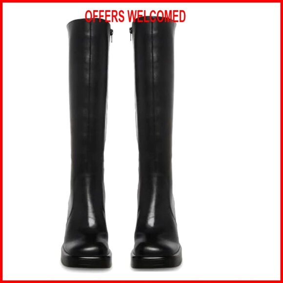 Platform Boots Square Toe Chunky Heel Side Zip Knee High Women's Shoes - Picture 3 of 7